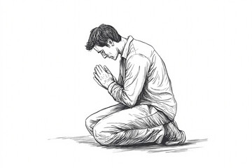 A man kneels in prayer, seeking divine help and guidance.