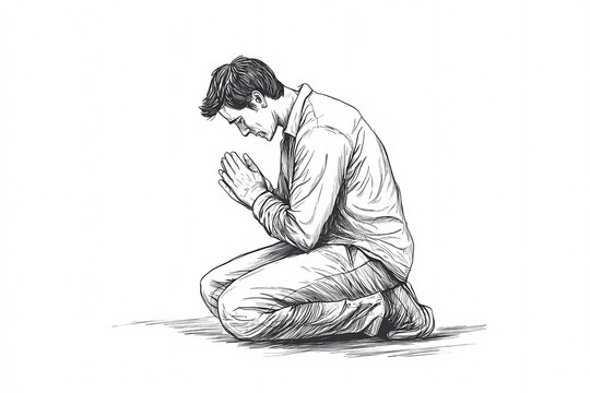 A man kneels in prayer, seeking divine help and guidance.