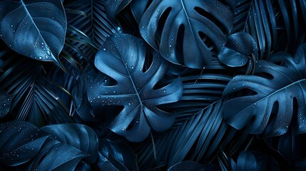 Dark moody botanical tropical Leaf abstract background : Generative AI