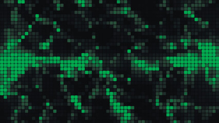 Green mosaic background in technology concept. Abstract multicolored LED squares. Technology digital square green color background. Bright pixel grid background. Vector background
