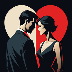 Elegant Couple in Love with Red and Black Background