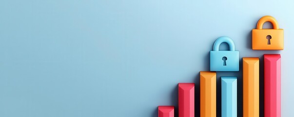 Financial bar chart with secure encryption symbols, visualizing protected analytics, 3D illustration