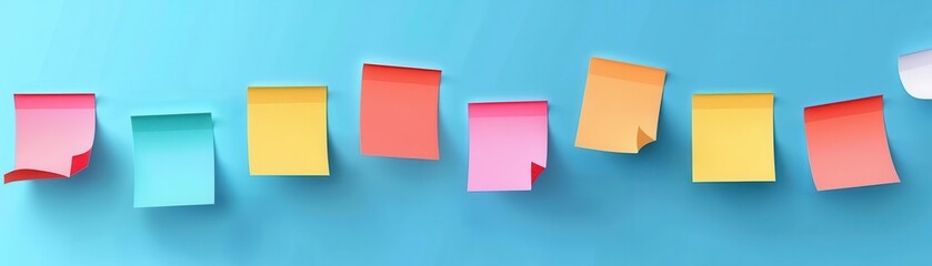 Fototapeta premium Sticky notes collaboration, flat design, side view, futuristic theme, cartoon drawing, Complementary Color Scheme