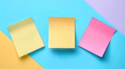Fototapeta premium Sticky notes, flat design, top view, futuristic theme, cartoon drawing, Triadic Color Scheme