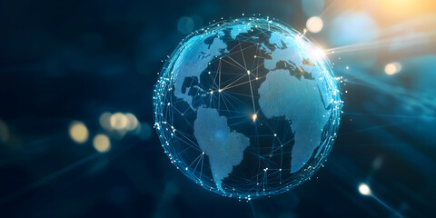 Obraz premium Digital globe with neon lights and connections symbolizing global connectivity data transfer
