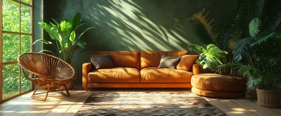 Room With Brown Sofa, Wooden Chair