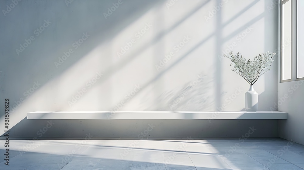 Aufkleber modern minimalistic cozy white home interior background white wall with shelves and design wall and 