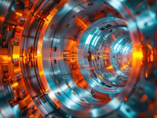 Astronaut training in centrifuge, futuristic setting, vibrant colors, dynamic