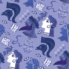 Greece motif  seamless   pattern  hand drawn vector illustration