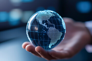 A person holds a glowing globe, symbolizing technology, connectivity, and global awareness in a digital world.