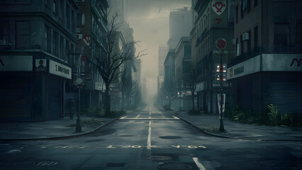 Depict the spread of monkeypox across a city with empty streets.