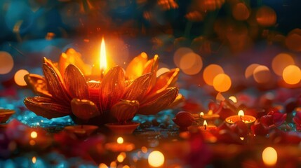 Diwali festival of lights, vibrant decorations, colorful lanterns, glowing lights, festive atmosphere