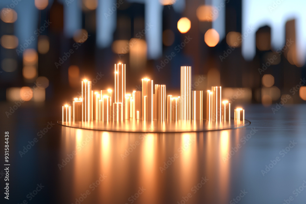 Poster abstract representation of sound waves with glowing bars, creating a modern and futuristic atmospher