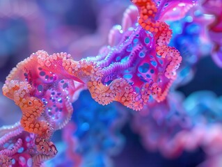 DNA molecule model, futuristic design, vibrant colors, high detail, 3D rendering