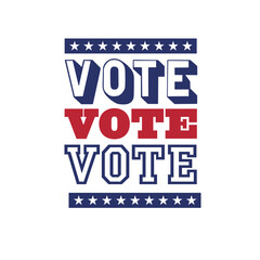 Vote 2024. Election campaign. Motivation phrase. USA voting concept. Politics sticker. Red and blue colours.