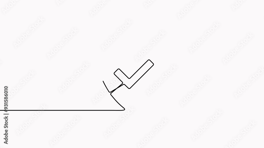 Poster shield with checkmark continuous line art animation. protect linear symbol. guard hand drawing sign 