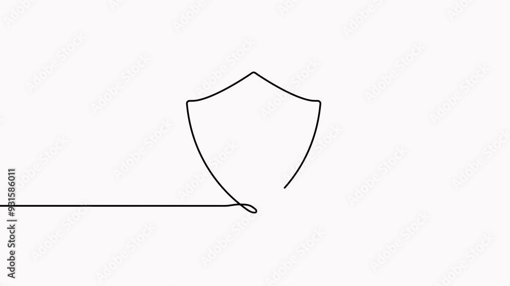 Poster animated shield continuous line art. protect linear symbol. guard drawing sign.