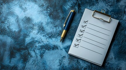 A clipboard with a checklist and a pen, suitable for organization and productivity themes in business or personal planning.