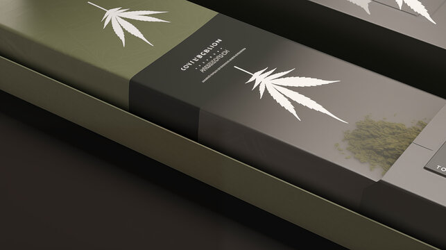 Cannabis Pre-Roll Box With Leaf Illustration On Dark Packaging