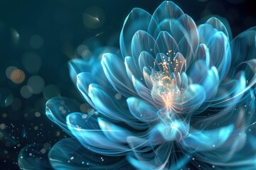 Obraz premium An abstract holographic flower with petals made of light, glowing softly in a dark background