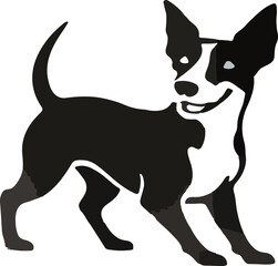  a dog in silhouette, featuring sleek black outlines against a pristine white background. The doghas a happy, playful expression