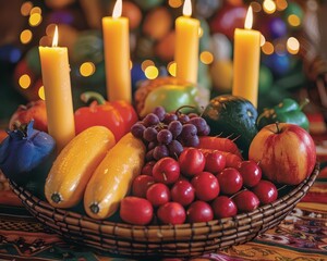 Kwanzaa harvest, colorful, traditional, vibrant scene, joyful