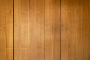 Fototapeta premium Vintage, brown, varnished wooden board or veneer kitchen wall background. Front view, close up, no people
