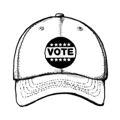 VOTE, US-Wahl, Schirmmütze, Cap, Cappy, Zeichnung, handgezeichnete Bleistift-Illustration, transparenter Hintergrund, PNG