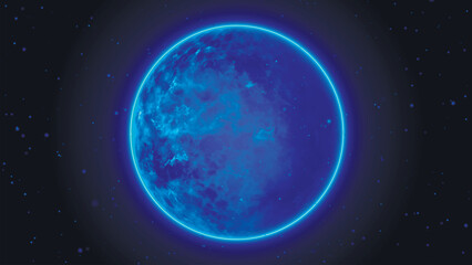 Close-up of a planet in space with turbulence, heat and dynamic atmosphere. Glowing blue planet on dark black background of space. Abstract blue plasma energy sphere. Vector illustration
