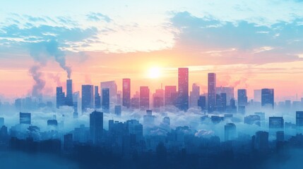 Fototapeta premium Smart Cities with AI-Optimized Air Quality Management: A city skyline with sensors monitoring and controlling air pollution, all managed by AI.
