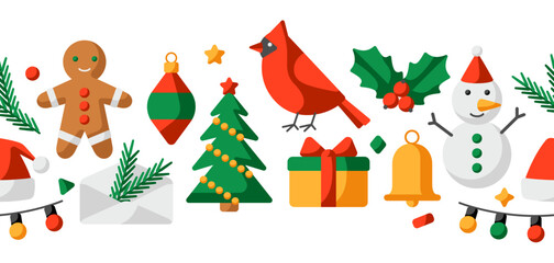 Merry Christmas pattern. Holiday background in cartoon style.