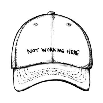 Not working here, Schirmm&uuml;tze, Cap, Cappy, Zeichnung, handgezeichnete Bleistift-Illustration, transparenter Hintergrund, PNG