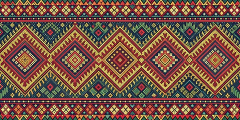 Seamless woven fabric pattern with intricate Indigenous Thai designs, Northeastern, Thailand, culture, traditional, textile