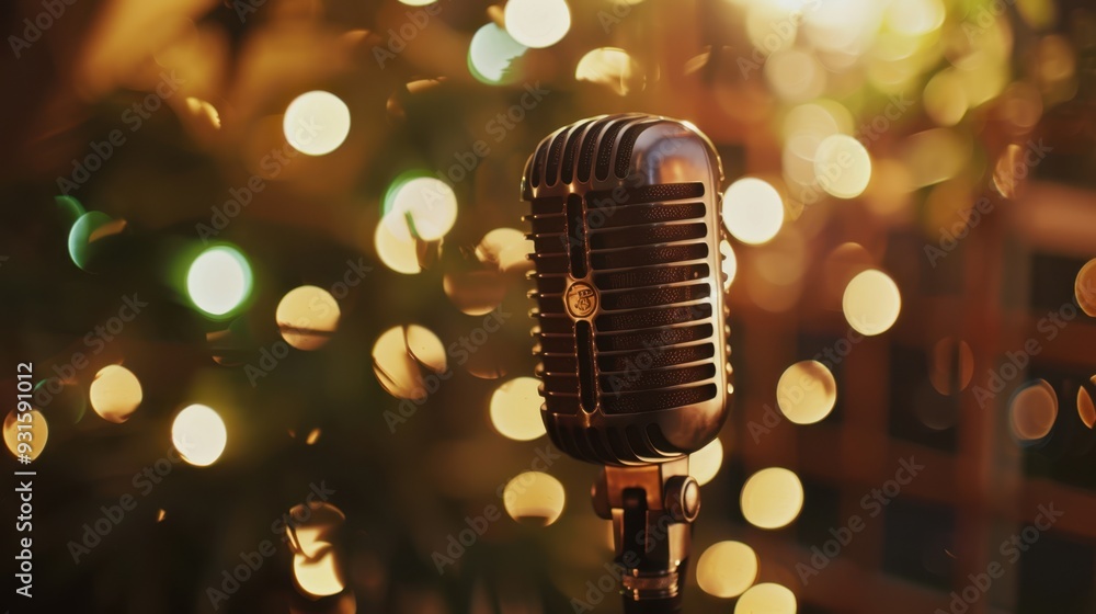 Poster the retro microphone with bokeh