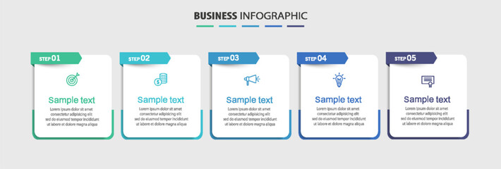 Business infographic template with 5 options, steps, process chart. Can be used for workflow layout, diagram, annual report, web design	