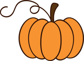 Cute Cartoon Pumpkin with Curly Stem