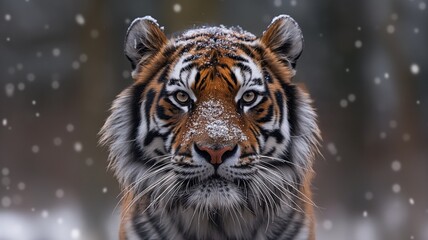 Majestic Tiger in Winter Wonderland - Close-Up Portrait