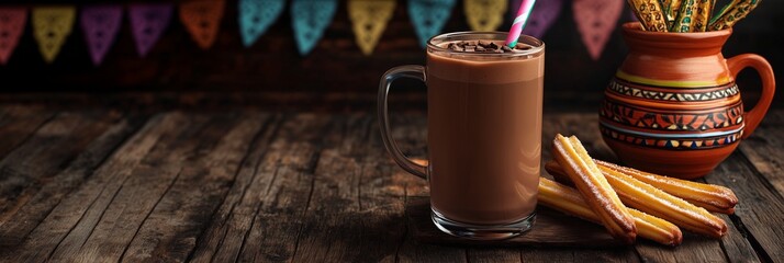 A Banner Showcasing Brazilian Chocolate Milk Served with Traditional Treats for National and World Chocolate Milk Day
