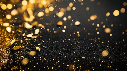 Golden glitter and confetti scattered on a dark background creating a festive and luxurious effect Ideal for celebration visuals party themes or luxurious designs