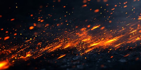 Bright orange sparks flying through a dark space creating a dynamic and fiery effect Ideal for industrial themes energy visuals or creative designs