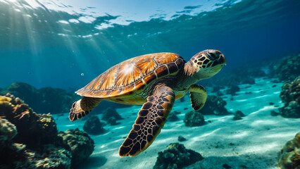 Obraz premium hawksbill turtle red sea midwater