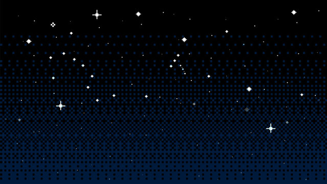 Sky with stars.background in pixel art. Vector illustration.	