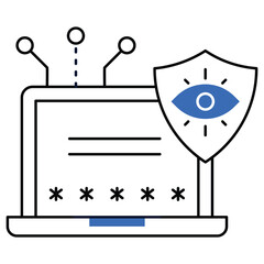 Secure online privacy icon with a laptop and shield, illustrating cybersecurity, data protection, and digital privacy in online environments.