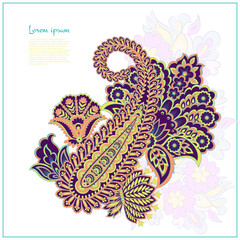 Paisley Vector Pattern. Floral Isolated Asian Illustration