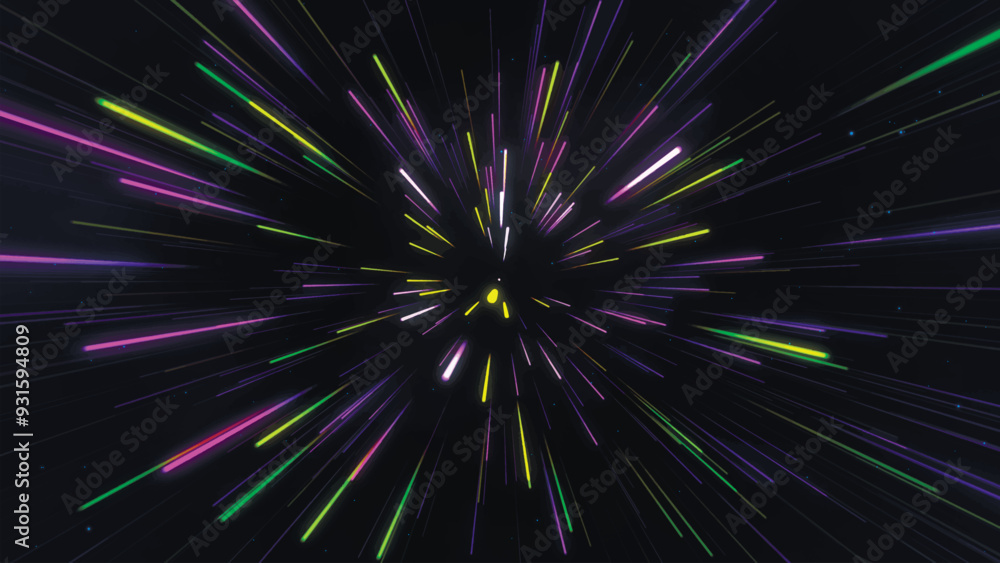 Poster abstract geometric background of radial lines. bright fireworks. data flow tunnel. explosive star. m