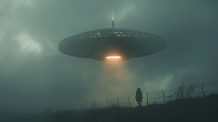 a ufo flying in the middle of the forest