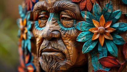 Obraz premium Woodcarver sculpture, traditional tools, detailed texture, vibrant colors, high detail