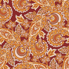 Seamless Paisley pattern in indian batik style. Floral vector illustration