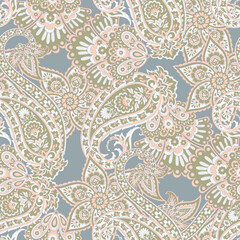 Vector Batik ornament. Ethnic Paisley Floral seamless pattern.