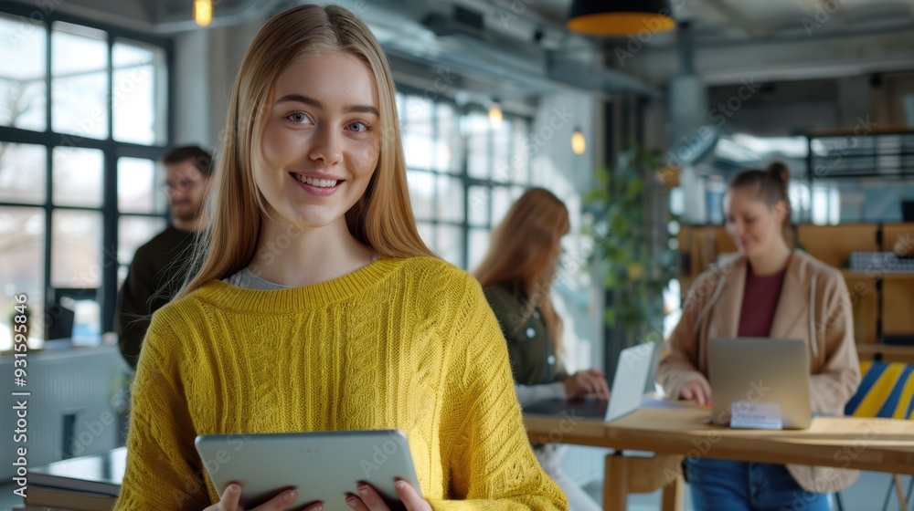 Canvas Prints The woman in yellow sweater